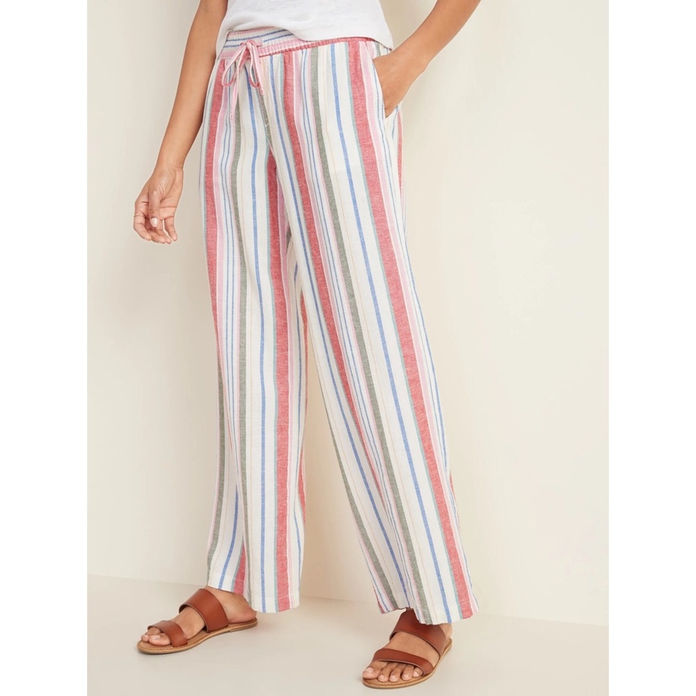 Multi-Colored Wide Leg Linen Pants